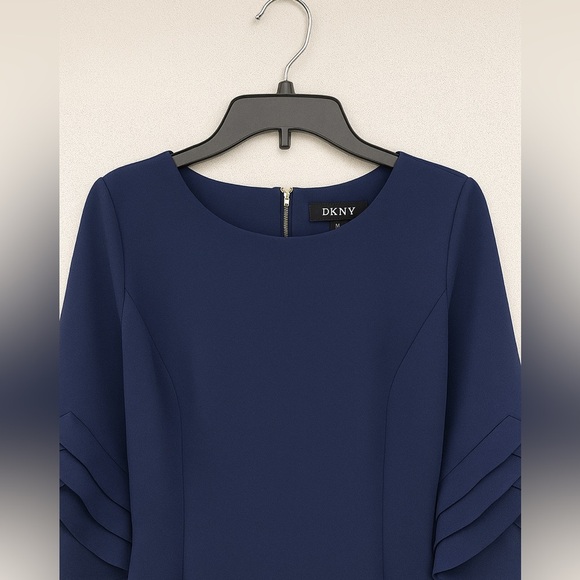 DKNY Navy Shift Dress Size 12 Scalloped Split Sleeves. Weddings Professional - Picture 4 of 5